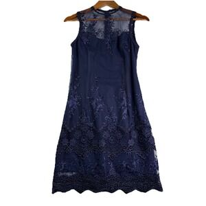 Nanette Lenore Sheer Mock Neckline Embroidered Lace Dress Women's Sheath